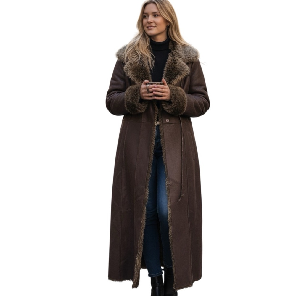 Nuage Brown Vegan Leather Faux Fur Trim Coat NWOT Size XL